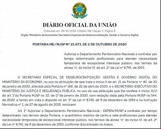 Publicação de Portaria de autorização de Processo Seletivo Publicação de Portaria de autorização de Processo Seletivo
